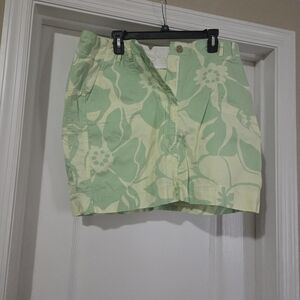 Lands' End Green and Cream Floral Mini Skirt